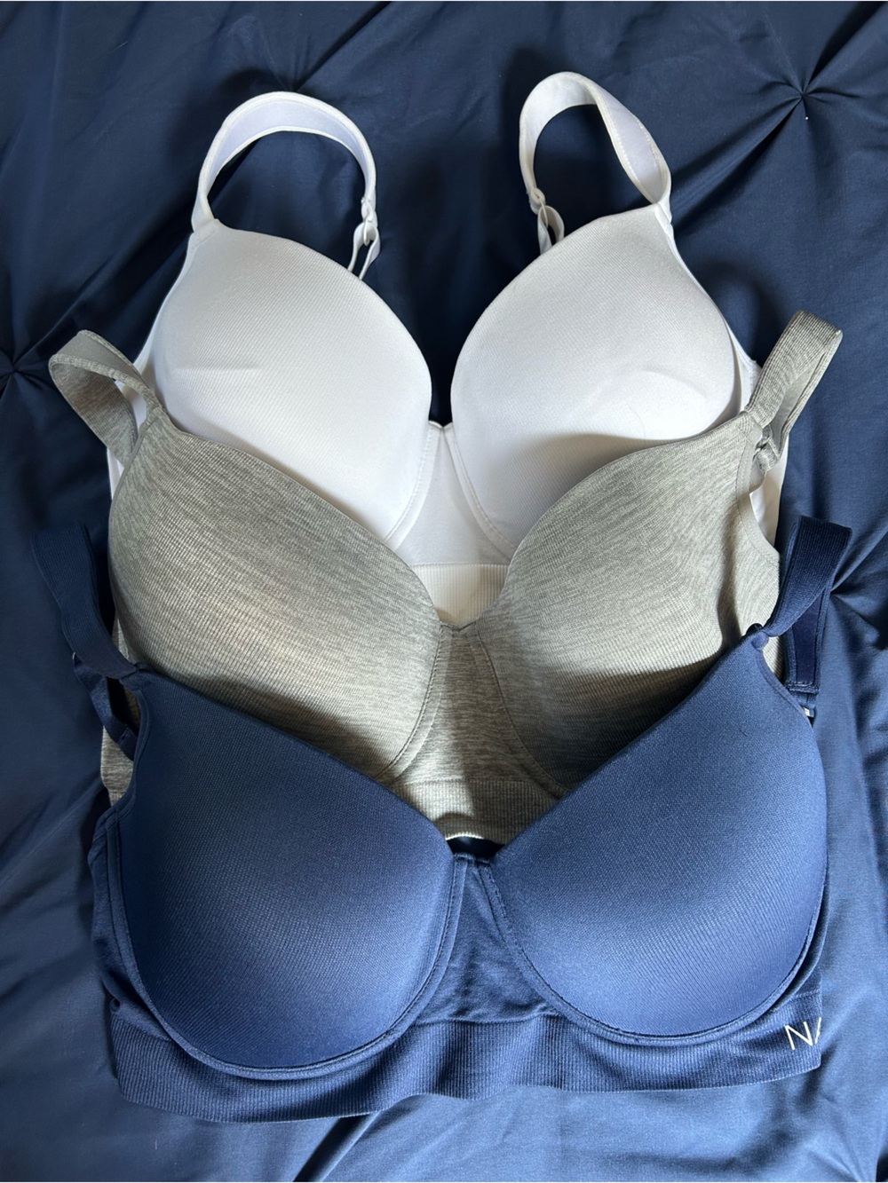 Nautica 3-Pack Padded Bras in Navy, Gray, and White